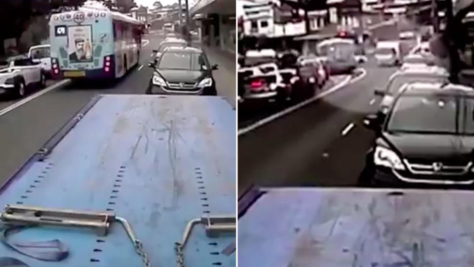 The driver made a reckless move onto the wrong side of the road, narrowly avoiding a truck coming the other way. Source: 7News
