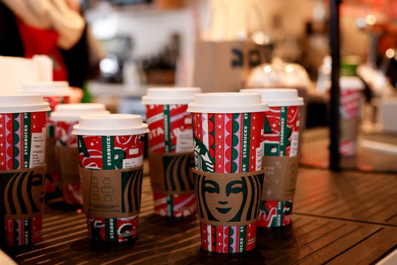 FILE PHOTO: Mobile orders await pick up at a Starbucks in Buffalo, New York