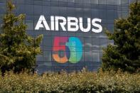 Airbus logo at the Airbus Defence and Space facility in Elancourt