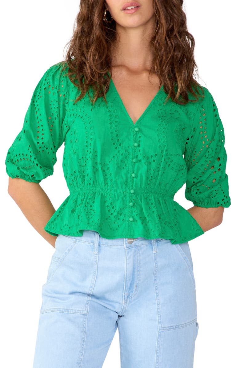 green eyelet top