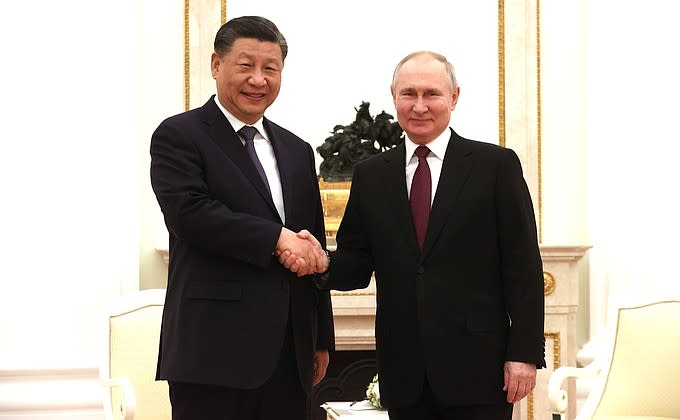 專家指，中俄兩國表面是盟友，但現實上，兩國歷史上從未真正友好過。（圖為中國領導人習近平與俄羅斯總統普丁）   圖：翻攝克里姆林宮網站（資料照）