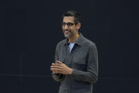 Alphabet CEO Sundar Pichai speaks at a Google I/O event in Mountain View, Calif., Tuesday, May 14, 2024. (AP Photo/Jeff Chiu)