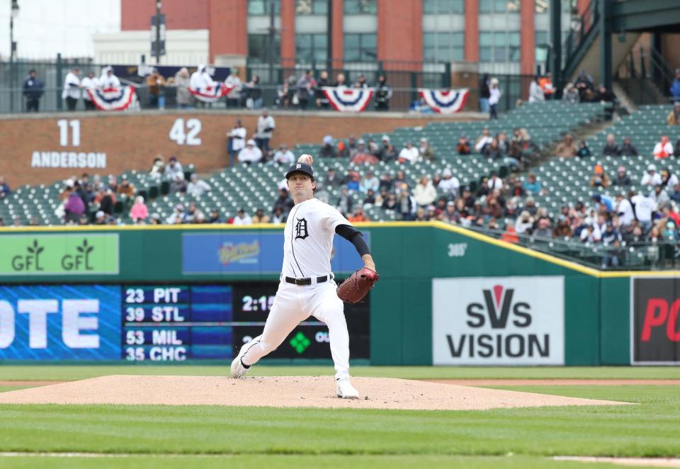 Detroit Tigers starter Casey Mize pitches against the Chicago White Sox during the first inning Saturday, April 9, 2022, at Comerica Park in Detroit.