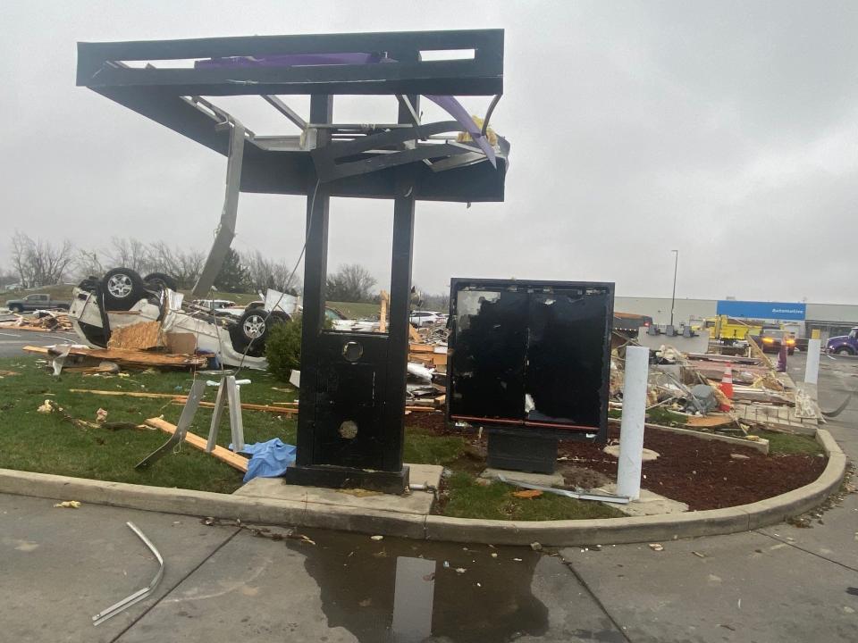 This Taco Bell restaurant at 951 E. Granville Pike in Winchester was destroyed by Thursday night's storms. This photo was taken just after sunrise on Friday.