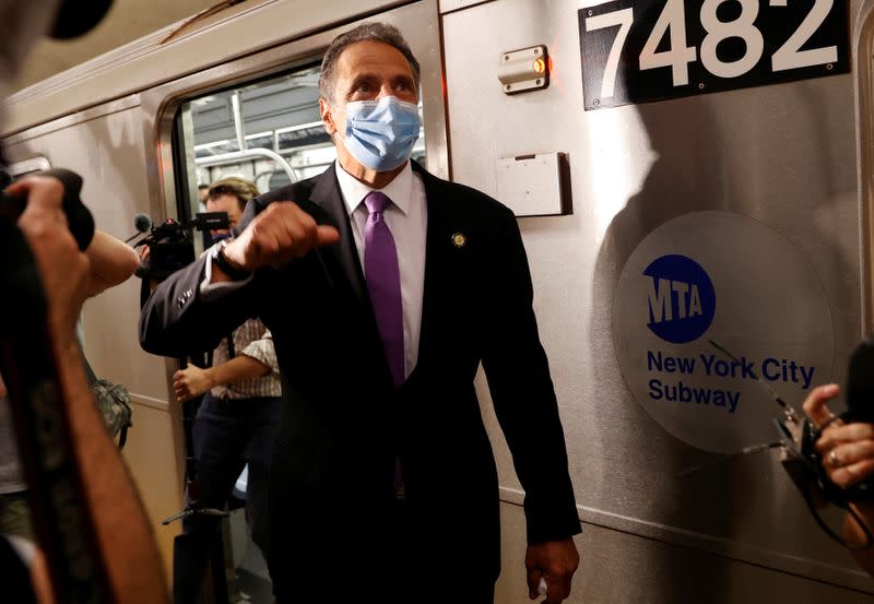 New York Governor Cuomo rides subway in Manhattan on first day of phase one reopening in New York City