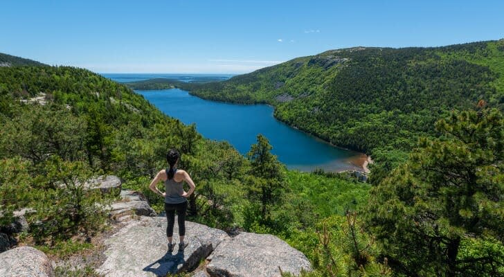 On a cliff of the North Bubble Hiking Trail in Maine