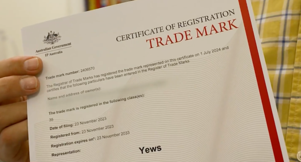The trademark certificate for Alexei Kouleshov's business