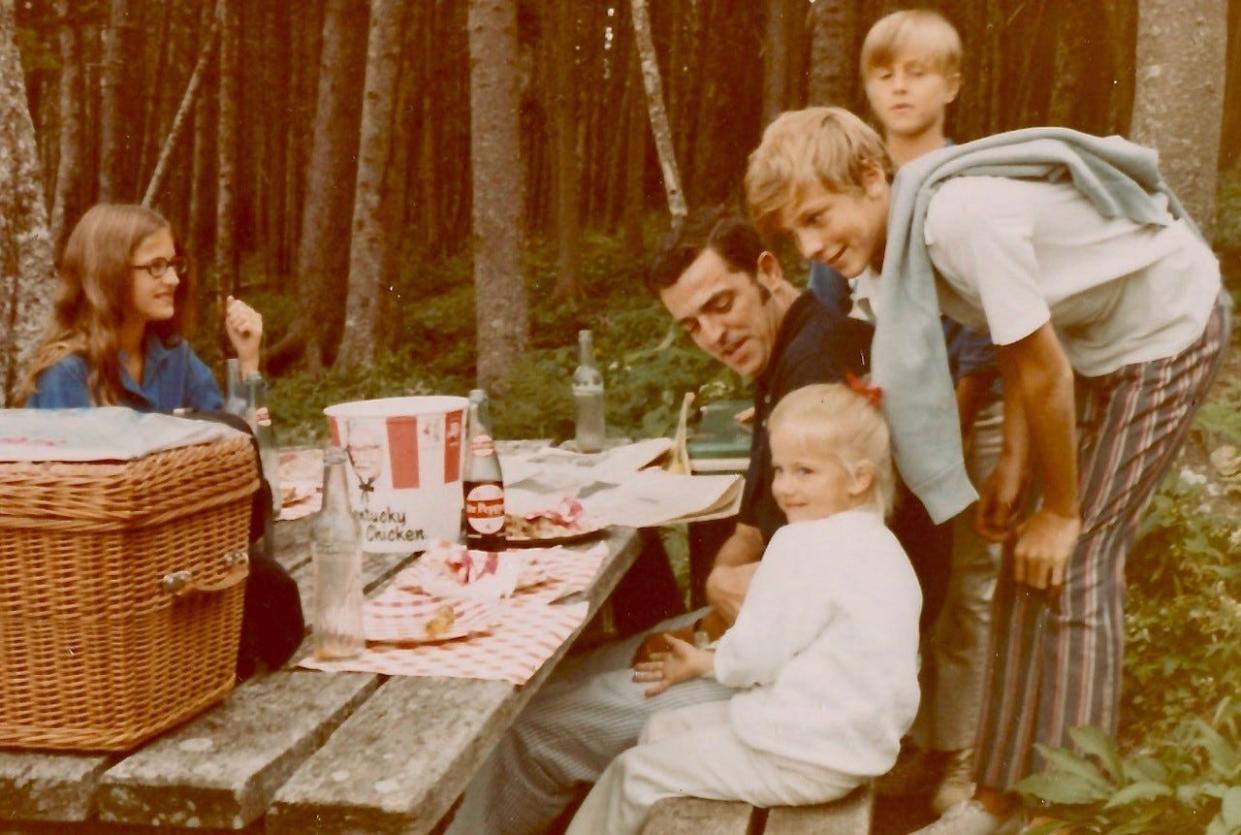 The Keller Family, including Dr. Charlie Keller, center, and Leslie, far left, seen here about 1970 on Mount Mitchell, often took weekend trips into the WNC woods.