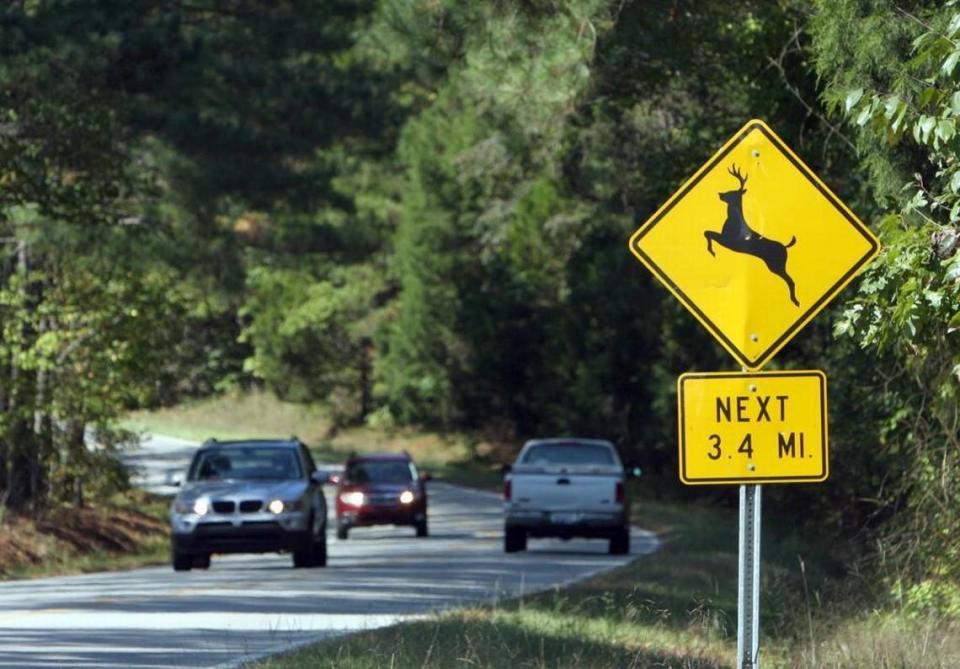 Deer crossing signs take on extra meaning this time of year, the peak for deer-vehicle collisions in North Carolina. This sign is on Whitfield Road near the intersection with Erwin Road in Orange County.