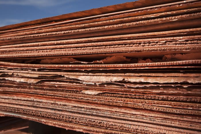 Stacks of copper cathode.
