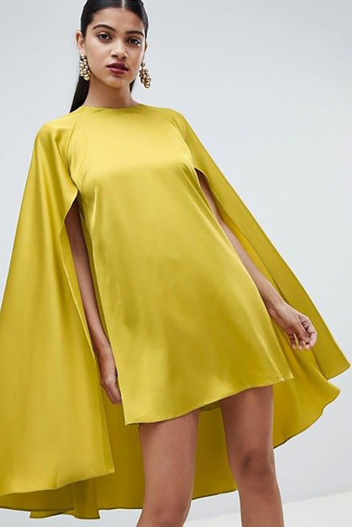 Cape Sleeve Satin Mini Dress