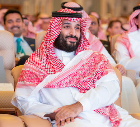 Saudi Crown Prince Mohammed bin Salman attends the investment conference in Riyadh, Saudi Arabia October 23, 2018. Bandar Algaloud/Courtesy of Saudi Royal Court/Handout via REUTERS