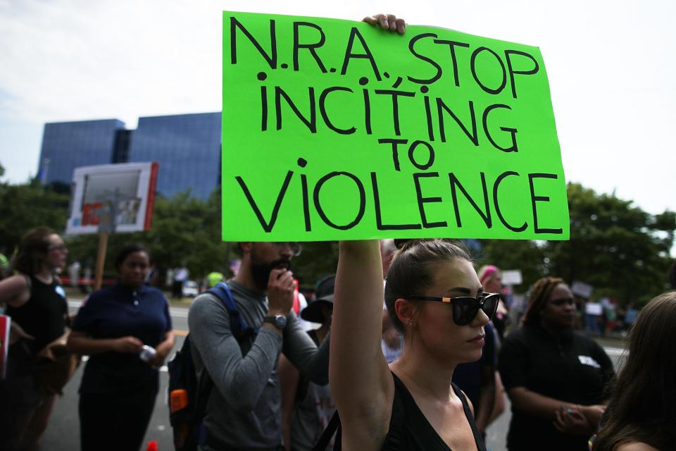 Protest outside the NRA headquarters in 2017 in Fairfax, Virginia.