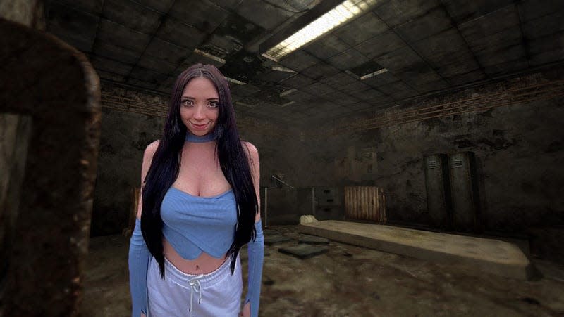 Molly Moon stands in a video game basement.