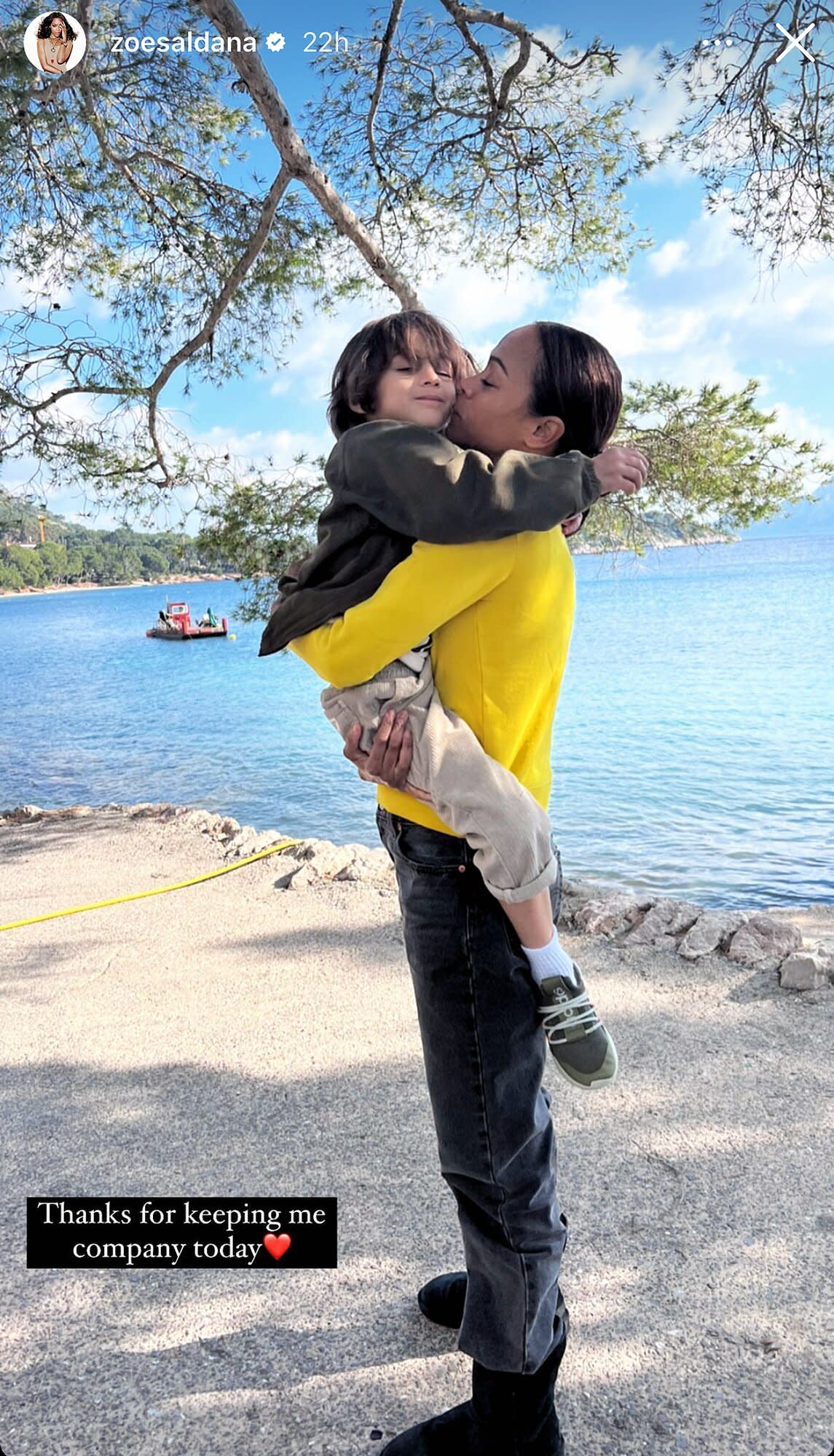 Zoe Saldaña Kisses Son Zen and Thanks Him for Spending a 'Day at Work' With Her