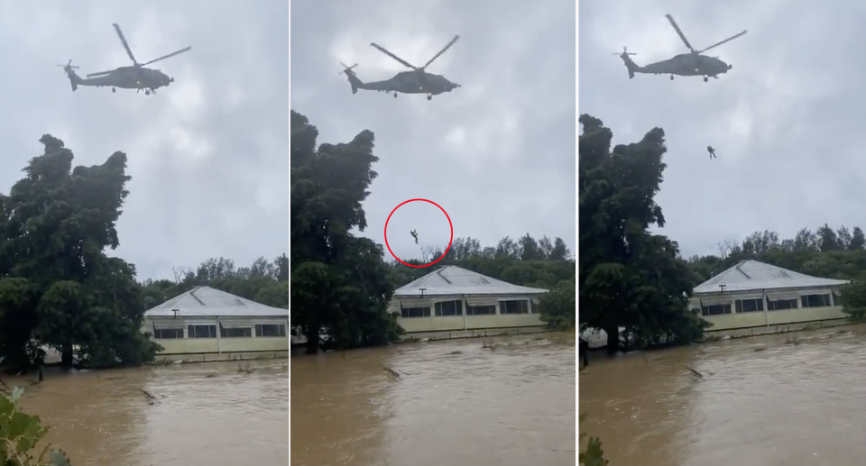 Western Sydney has experienced some severe flooding on Thursday with families being rescued by helicopters.Source: Royal Australian Navy/Twitter