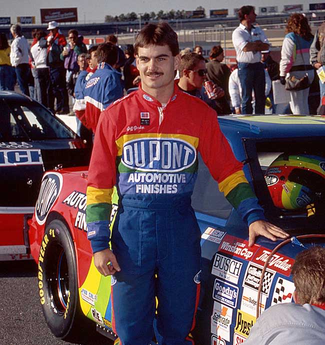 Jeff Gordon pictured outside his car before his first NASCAR Cup Series race in 1992 at Atlanta Motor Speedway.