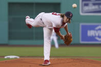 Boston Red Sox's Garrett Richards delivers a pitch against the Oakland Athletics in the first inning of a baseball game, Thursday, May 13, 2021, in Boston. (AP Photo/Steven Senne)