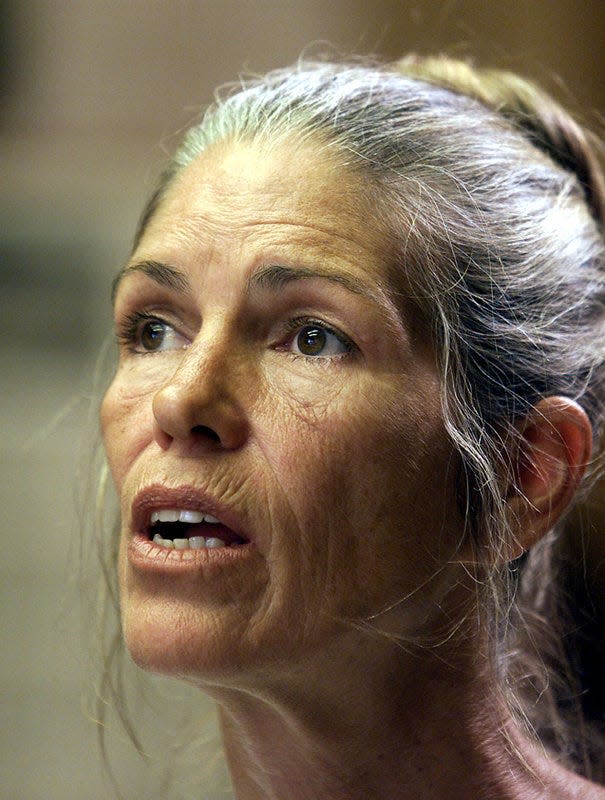 FILE PHOTO - Leslie Van Houten listens during her parole hearing in Corona, California, U.S. on June 28, 2002.  REUTERS/DamianDovarganes/Pool/File Photo