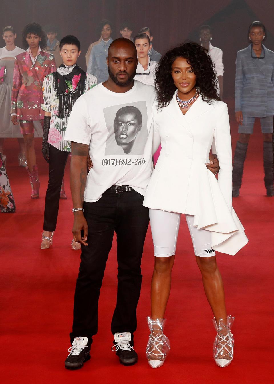 Virgil Abloh and Naomi Campbell pose together.