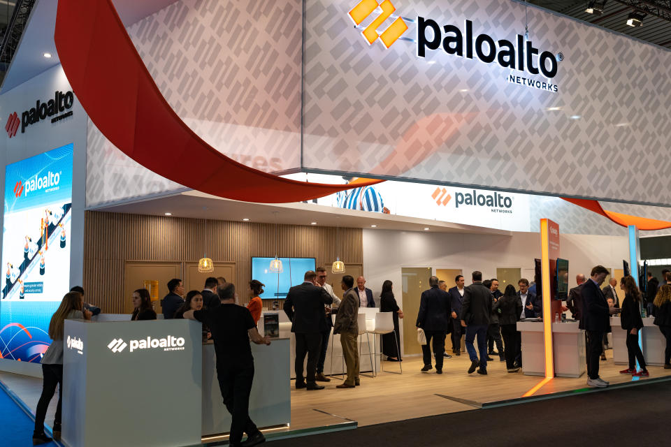 The Palo Alto Networks stand on day three of the Mobile World Congress the telecom industry's biggest annual gathering at the Fira de Barcelona on March 01, 2023 in Barcelona, Spain. (Photo by Chris Jung/NurPhoto via Getty Images)