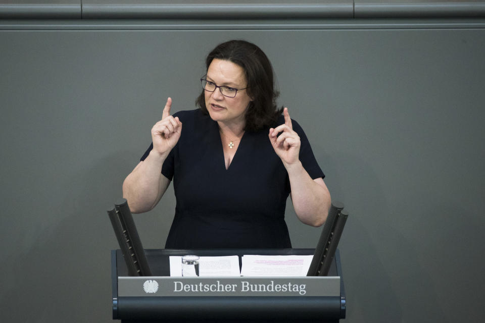Andrea Nahles in ihrem Element (Foto: Getty Images)
