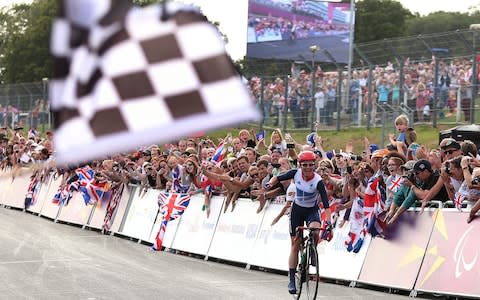 Sarah Storey found out she was pregnant following the London Paralympic Games in 2012 where she also won gold in the road race - Credit: Action Images