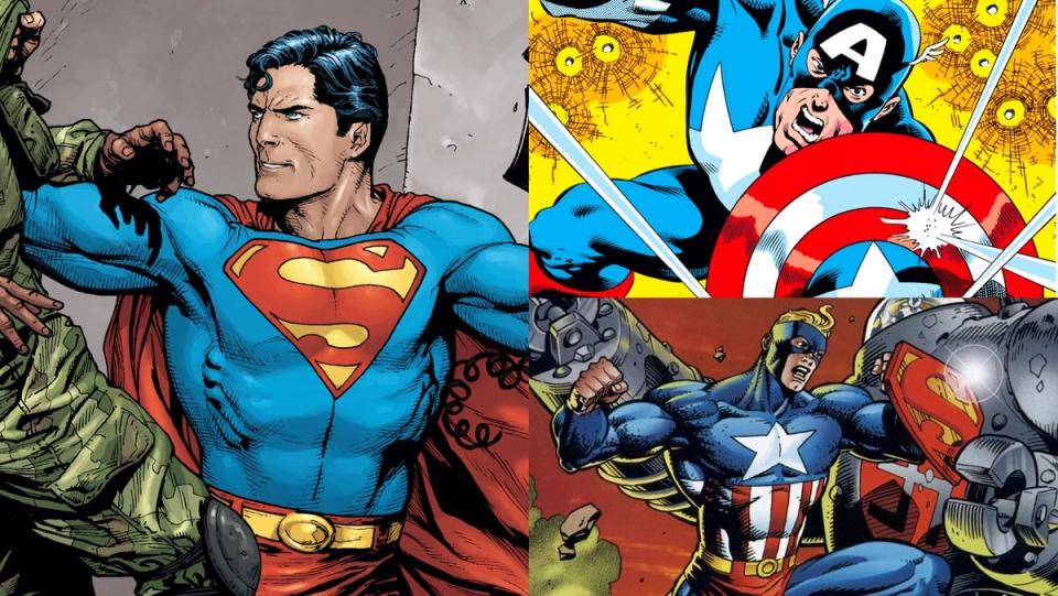 Superman, Captain America, and their '90s Amalgam Comics mashup hero, Super Soldier.