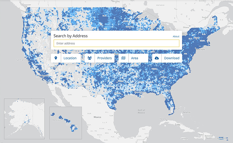 A screenshot shows a previous version of the FCC broadband map.