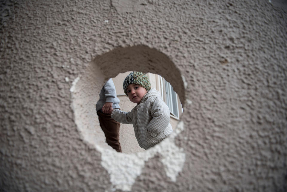 A Yazidi refugee child in Agios Athanasios, Greece