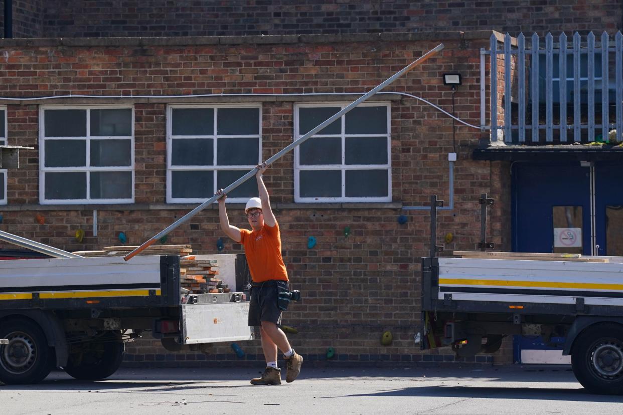 Remedial work being carried out at Mayflower Primary School in Leicester, which has been affected with sub standard reinforced autoclaved aerated concrete (Raac). Picture date: Monday September 4, 2023.