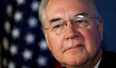 FILE PHOTO: HHS Secretary Tom Price speaks at a news conference on annual influenza prevention at the Press Club in Washington, U.S., September 28, 2017. To match Special Report USA-PENCE/HHS REUTERS/Kevin Lamarque/File Photo