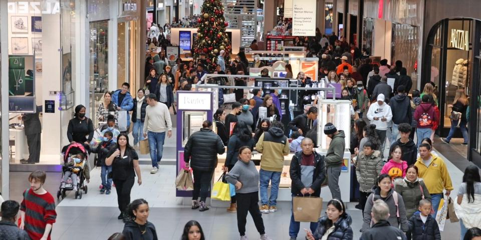 Shoppers in crowded mall during holidays 2022
