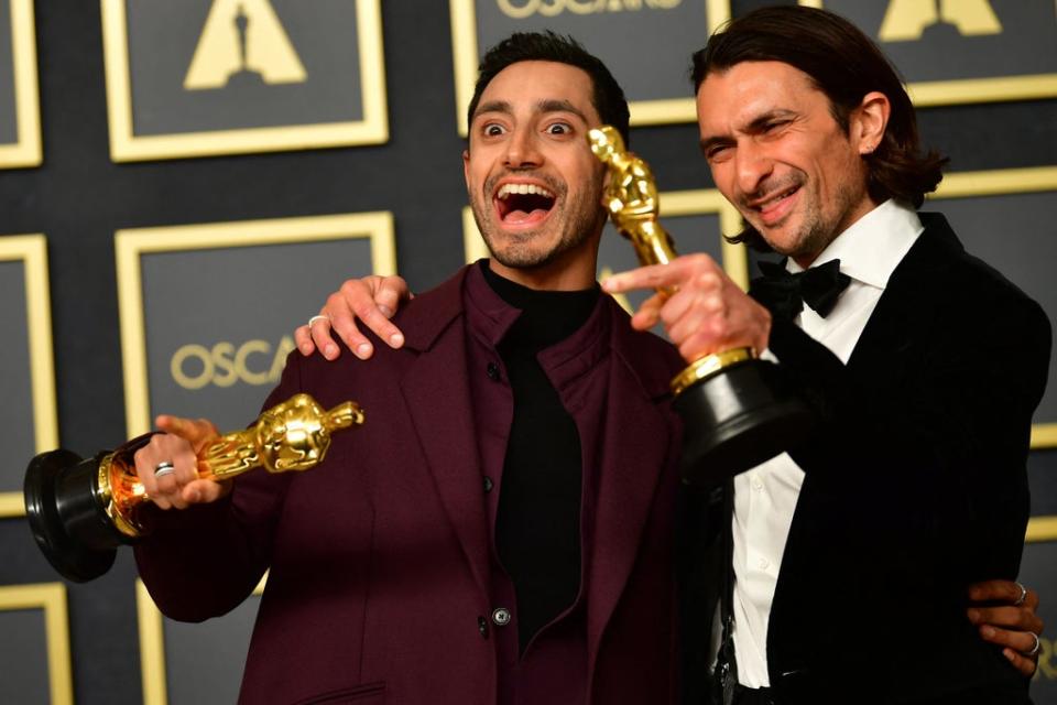 Best live action short film winners for ‘The Long Goodbye’ and Riz Ahmed and Aneil Karia (AFP via Getty)