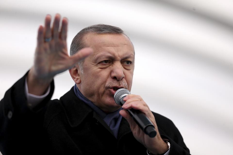 Turkey's President Recep Tayyip Erdogan gestures as he speaks during the opening ceremony of Eurasia Tunnel in Istanbul, Tuesday, Dec, 20, 2016. Erdogan said he and Russian President Vladimir Putin, with whom he spoke by phone Monday night, were "in agreement that this was an open provocation'', referring to the assassination of Russian ambassador to Turkey, Andrei Karlov, in Ankara Monday. (AP Photo)