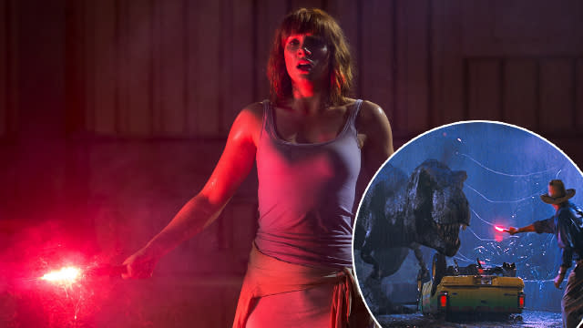 There’s a lot that feels familiar about <em>Jurassic World</em>. (Which we mean as a compliment — we loved it!) That's only partially because there are oodles of references and Easter eggs to <em>Jurassic Park</em> hidden, something not so subtly, within it. <strong>Warning: Spoilers below.</strong> Universal Pictures <strong> 1. Mr. DNA:</strong> Yes, the lovable, anthropomorphized strand of DNA from the original movie, the one who explained how the dinosaurs were created with prehistoric mosquito blood and frog genes, makes a quick cameo in the new movie, in an interactive displays at the welcome center. Fun fact: Mr. DNA is voiced here by director <strong>Colin Trevorrow</strong>. Universal Pictures <strong> 2. Dr. John Hammond:</strong> Hammond’s signature sound bite — <em>“We spared no expense!”</em> — is oft quoted by his successor, <strong>Irrfan Khan</strong>’s Mr. Masrani. There’s also a bronze statue of the creator of the original park in the welcome center, which is named after him. During one scene, <strong>BD Wong</strong>’s Dr. Henry Wu — the only character that returns from the first film — talks of Hammond’s dying wish, poignant in light of actor <strong>Richard Attenborough</strong> passing last year. <strong> NEWS: This is what the cast of ‘Jurassic Park’ looks like over 20 years later</strong> Universal Pictures <strong> 3. Ian Malcolm:</strong> Unfortunately, <strong>Jeff Goldblum</strong> doesn’t cameo, but his character does get name-checked courtesy of the book he’s apparently written. Put-upon assistant Zara ( <strong>Katie McGrath</strong>) is seen reading it on the train, and it appears on a desk in the control room too. The title? “God Creates Dinosaurs,” a nod to Malcom’s classic speech: "God creates dinosaurs. God destroys dinosaurs. God creates man. Man destroys God. Man creates dinosaurs." Here’s hoping Ellie Sattler ( <strong>Laura Dern</strong>) has since written a book titled “Woman Inherits the Earth.” Universal Pictures <strong> 4. Jurassic Park:</strong> <em>Jurassic World</em> is at its most meta in Lowery ( <strong>Jake Johnson</strong>), the control room flunky who’s constantly talking about how “legit” the original park was compared to the 2015 version. He even wears a “Jurassic Park” T-shirt, which gets him reprimanded by <strong>Bryce Dallas Howard</strong>’s Claire for being insensitive to the tragedy that happened there. Universal Pictures <strong> 5. The Old Park: </strong>But Jurassic Park — the <em>original</em> Jurassic Park — still exists! The ruins are just buried deep in the jungles of Isla Nublar. There’s an entire segment of this new movie that revisits the iconic visitors center of the so-called “old park,” with Zach and Gray ( <strong>Nick Robinson</strong> and <strong>Ty Simpkins</strong>) stumbling upon remnants of the “When Dinosaurs Ruled The Earth” banner, Tim’s long lost night vision goggles, and those spooky paintings of the raptors in the cafeteria. It doesn’t appear there’s any lime green Jell-O left though. <strong> EXCLUSIVE: Meet director Colin Trevorrow, 'Jurassic World's new alpha</strong> Universal Pictures <strong> 6. Dilophosaurus:</strong> We never see an in-the-flesh dilophosaurus, but there is a silly callback to the one who ate Nedry via an in-ride safety video featuring a cameo by <strong>Jimmy Fallon</strong>. Fun fact: Fallon is the person who does the IRL in-ride videos at Universal Studios, who made this movie. (Synergy!) Another dilophosaurus pops up at the end, this time as a hologram, to distract a raptor at just the right moment. Universal Pictures <strong> 7. The Goat:</strong> We already know the T. rex at <em>Jurassic World</em> is the very same T. rex that wreaked havoc on Jurassic Park 22 years ago. Our first time seeing her now is exactly how it was then, too. Poor goat! Universal Pictures <strong> 8. Tyrannosaurus Rex:</strong> <em>Jurassic World</em> winks at the T. rex’s legacy by semi-recreating that iconic flare scene from, though whereas Dr. Alan Grant ( <strong>Sam Neill</strong>) used the flare to lure the T. rex away from the action, Claire lures her towards it during a climactic battle. <strong> NEWS: Here are the three faces Chris Pratt says he makes in ‘Jurassic World’</strong> Universal Pictures <strong> 9. A Dying Dinosaur:</strong> In <em>Jurassic Park</em>, we saw a tender moment between Dr. Grant and Dr. Sattler when they came across a sick triceratops in the park. Two decades later, their <em>World</em> counterparts share a similar moment, when Owen Grady ( <strong>Chris Pratt</strong>) and Claire help ease a dying apatosaurus’ pain, after it meets its end at the claws of the Indominus rex. Universal Pictures <strong> 10. A Showdown With Raptors:</strong> Another nod at the original comes when Claire and Owen, along with Zach and Gray, find themselves cornered by raptors in the new visitors center, a mirror image to when Grant, Sattler, Lex, and Tim squared off with raptors in the old visitors center. This time, the showdown spills outside into the boardwalk, but there’s still some serious <em>Jurassic Park</em> vibes to it. Universal Pictures <strong> 11. <em>Jurassic Park 3</em>:</strong> Despite all the references to the first movie, its sequel, <em>The Lost World</em>, is all but ignored. But there is a <em>Jurassic World 3</em> Easter egg: The skeleton of a Spinosaurus, the big bad from <em>JP3</em>, is on display on the promenade. And in what may be a subtle critique of the weakest film in the franchise, the T. rex in <em>Jurassic World </em>completely clobbers it later on. And though it’s probably not a direct reference, the “Bird Cage” in <em>Jurassic World</em>, and the subsequent pteranodon attack when that cage is breached, seems to take the best part of <em>Jurassic Park 3</em> and finally give it the attention it deserves. Upgrade. Now, check out Pratt singing “Margaritaville” at the <em>Jurassic World</em> premiere: