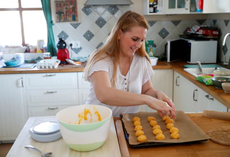 Eszter Harmath prepares pastries at her home during COVID-19 pandemic, in Szentendre