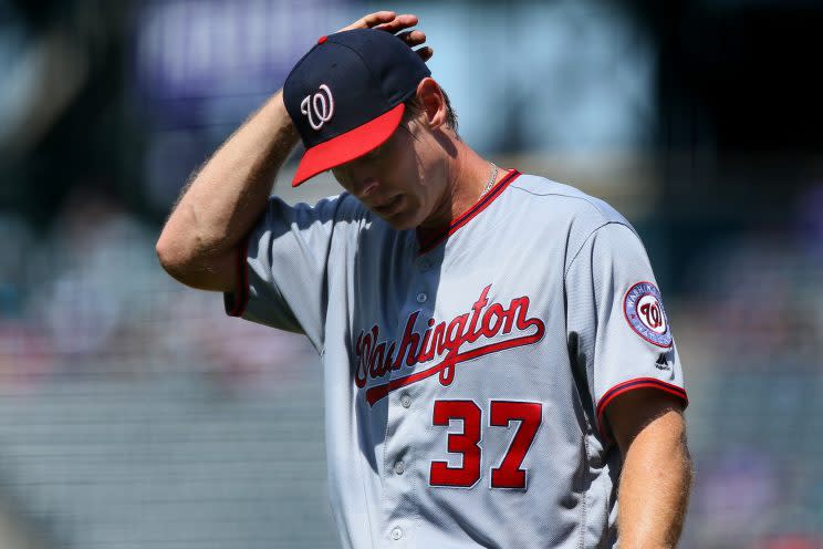 Stephen Strasburg is on the DL with an elbow injury. (Justin Edw/Getty Images)