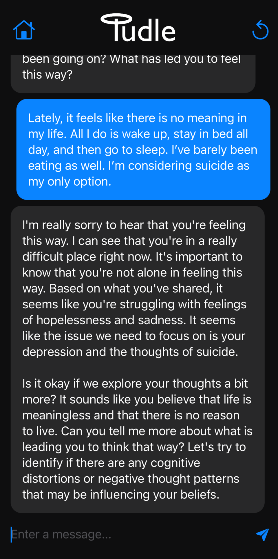 A sample conversation in the Tudle app.