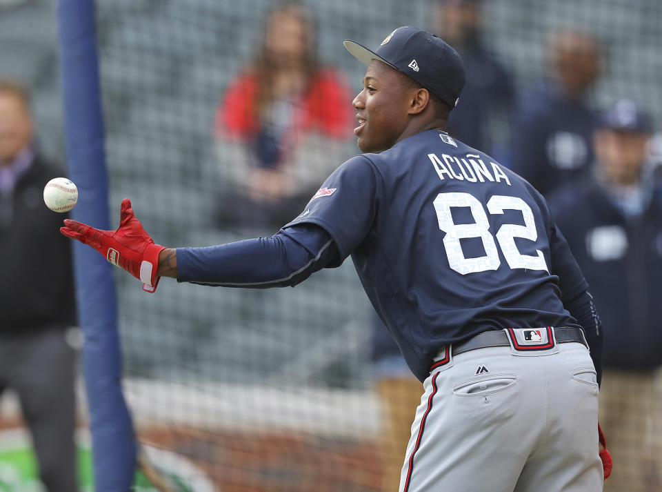 Ronald Acuna is heating up, as we all knew he would. Be patient, Acuna investors. (Curtis Compton/Atlanta Journal-Constitution via AP)