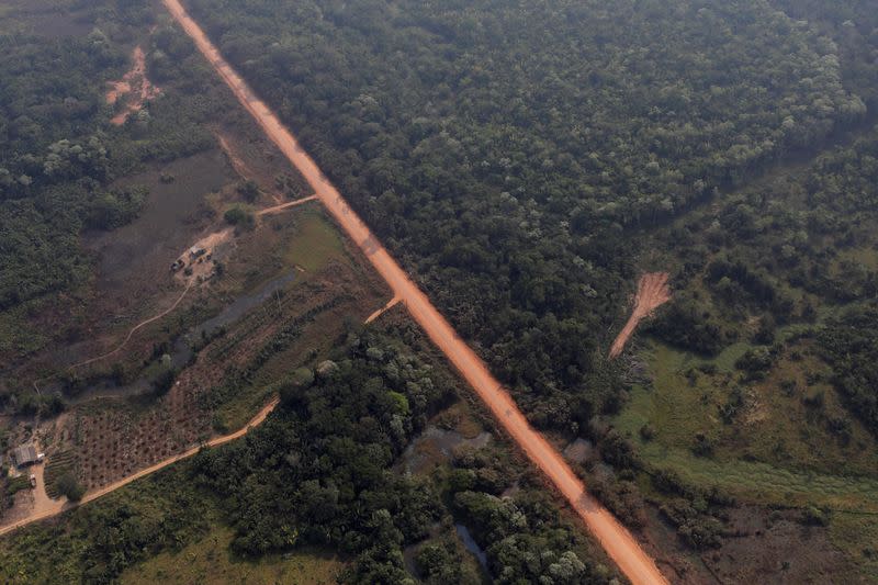 An aerial view of the road BR-319 highway near city of Humaita