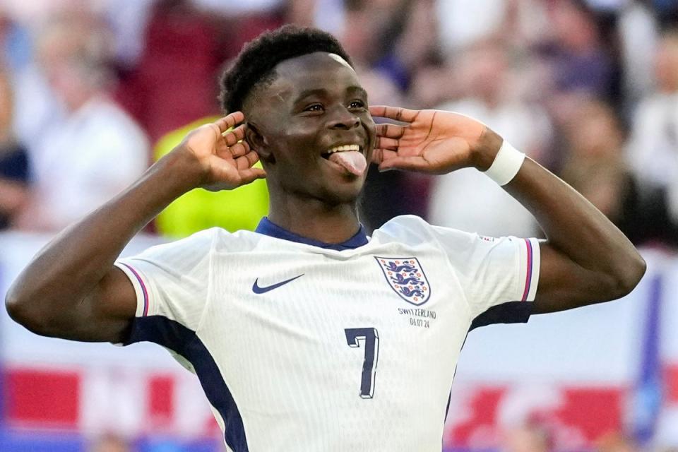 Bukayo Saka after scoring his penalty in the quarter-finals (AP)