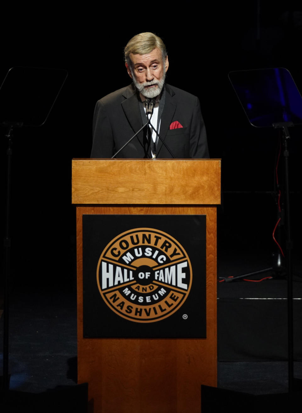 Ray Stevens speaks after being inducted into the Country Music Hall of Fame during the 2019 Medallion Ceremony at the Country Music Hall of Fame and Museum on Sunday, Oct. 20, 2019 in Nashville, Tenn. (Photo by Sanford Myers/Invision/AP)