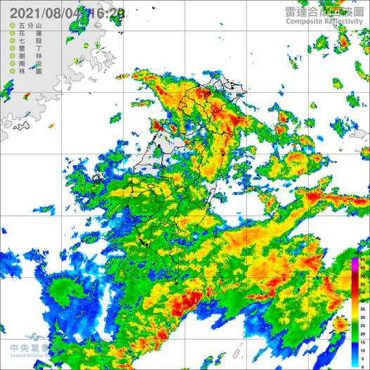 豪雨特報雷達合成回波圖。（圖／中央氣象局）