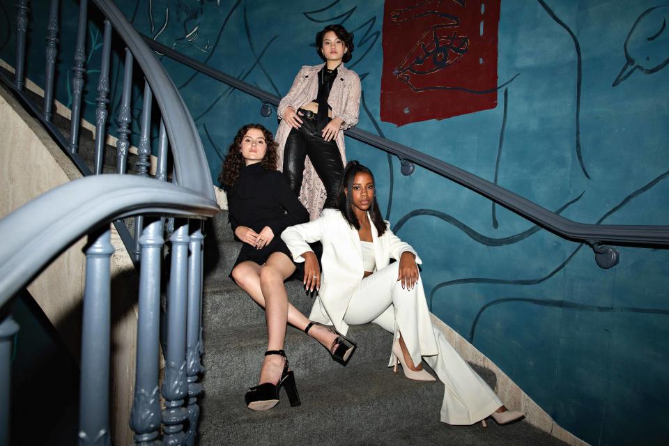 Fina Strazza, Riley Lai Nelet and Camryn Jones of “Paper Girls.” - Credit: Lexie Moreland/WWD