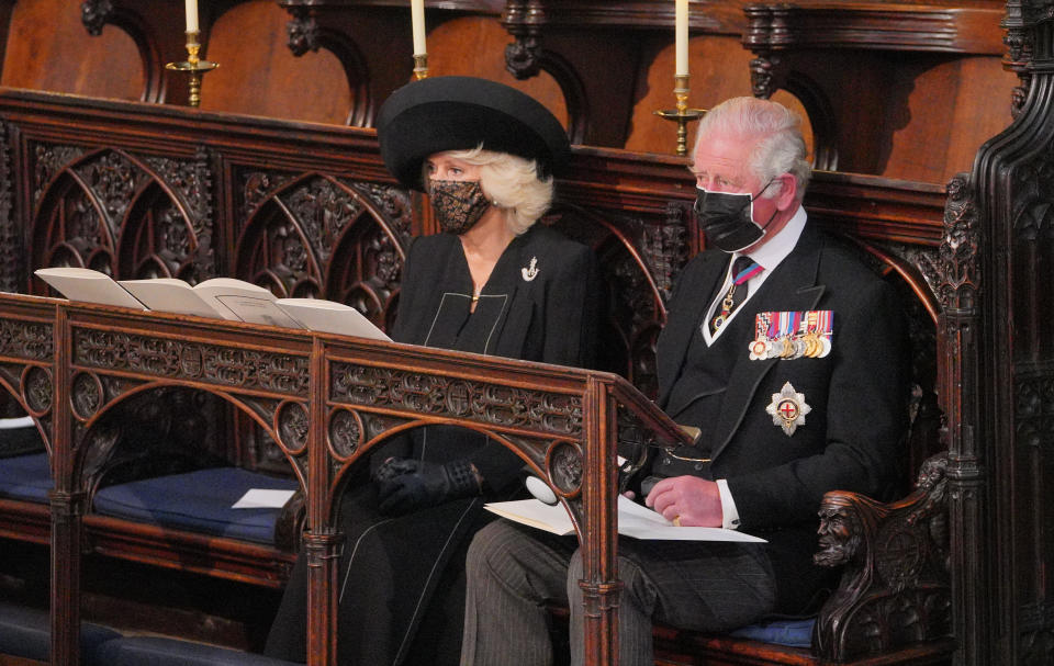 The then-Duchess of Cornwall and the Prince of Wales during the Duke of Edinburgh's funeral