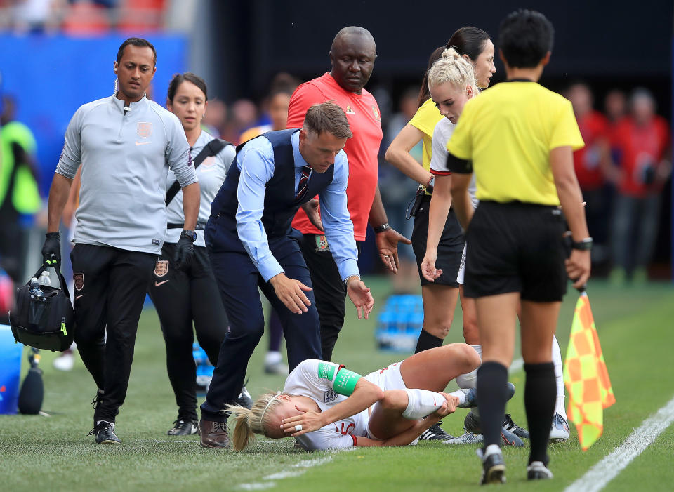 Neville believes a late tackle on Steph Houghton should've resulted in a red card. (Credit: Getty Images)