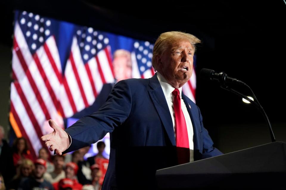 Republican presidential candidate former President Donald Trump speaks at a campaign rally on Saturday (AP)