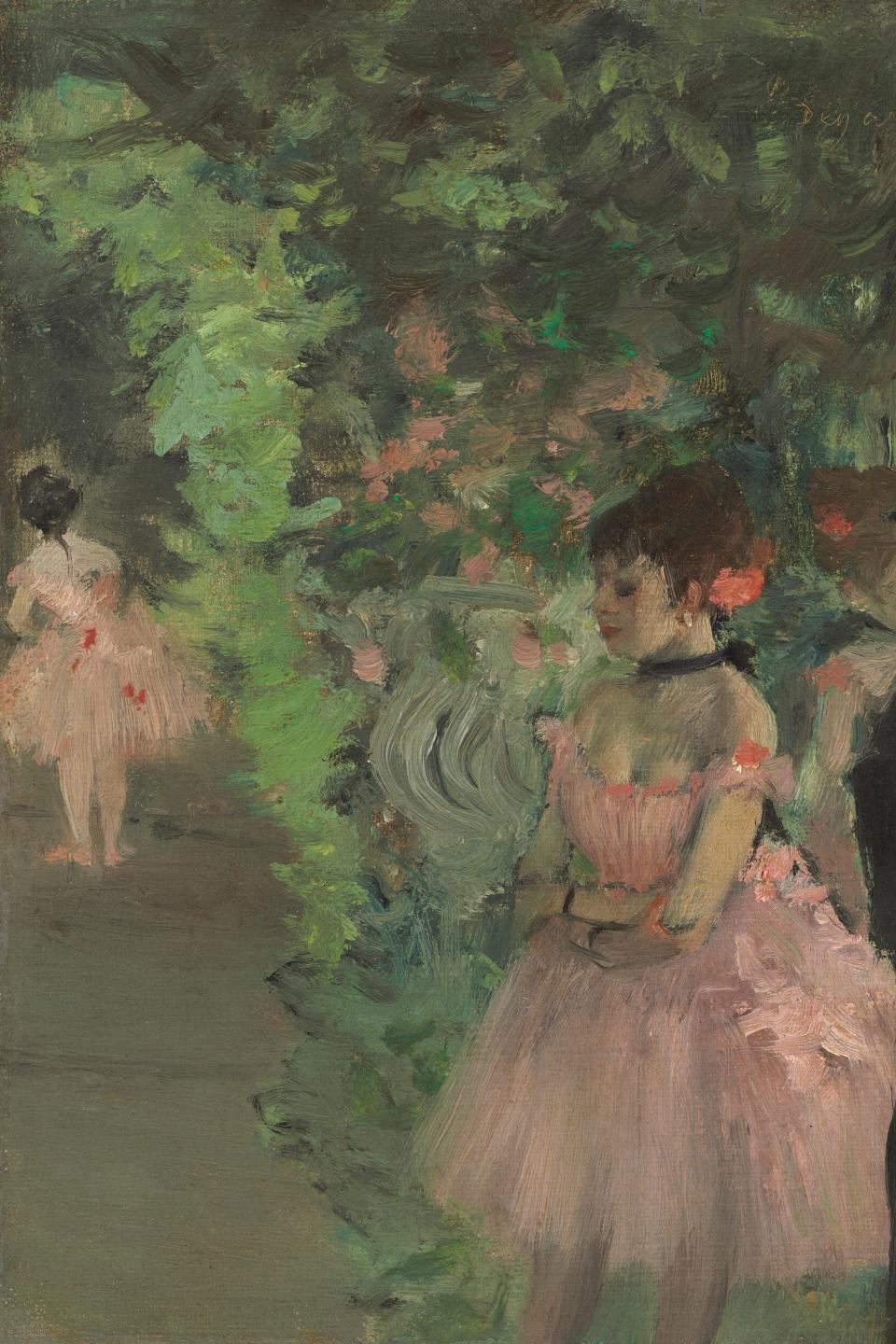 Edgar Degas, Dancers Backstage, 1876/1883. Oil on canvas; overall: 24.2 x 18.8 cm (9 1/2 x 7 3/8 in.). National Gallery of Art, Washington, Ailsa Mellon Bruce Collection