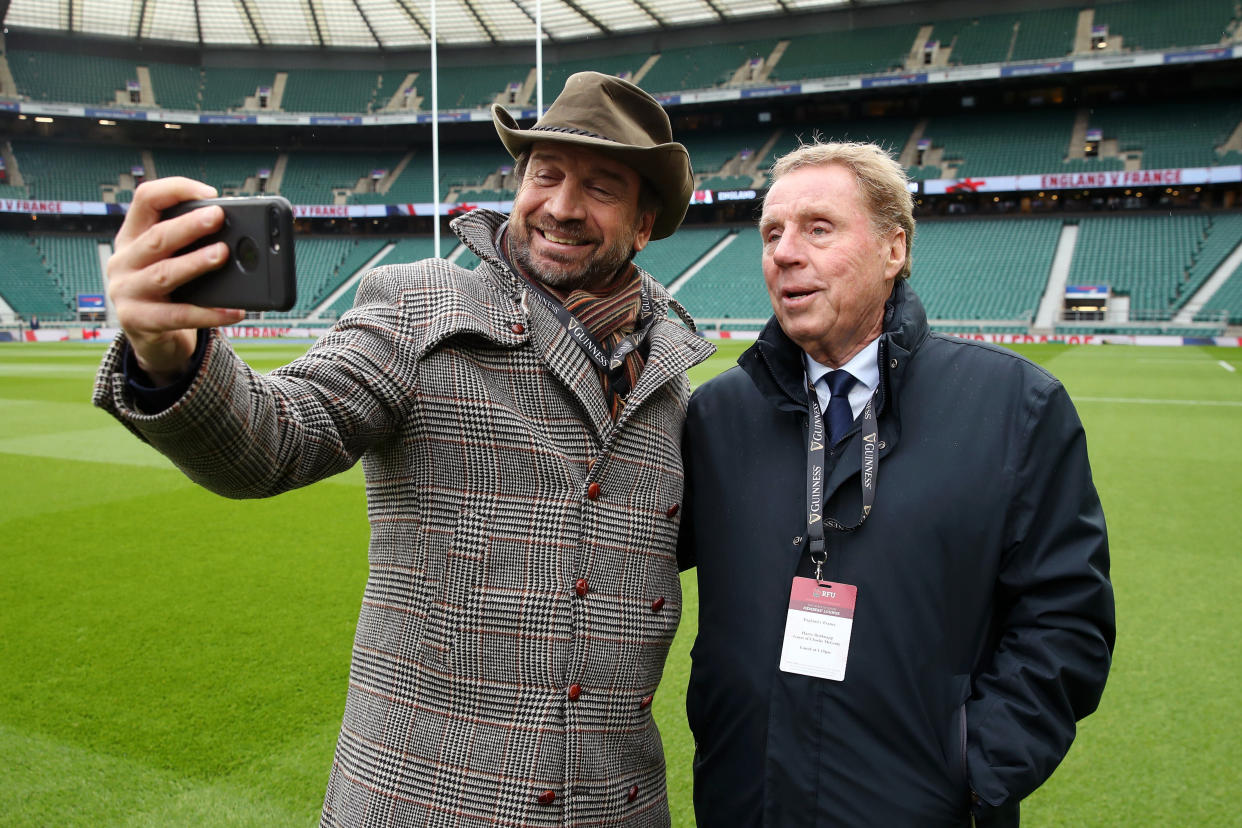 LONDON, ENGLAND - FEBRUARY 10:  TV presenter Nick Knowles has a picture with football manager Harry Redknapp prior to the Guinness Six Nations match between England and France at Twickenham Stadium on February 10, 2019 in London, England.  (Photo by David Rogers - RFU/The RFU Collection via Getty Images )